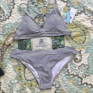 Cupshe Navy and White Striped Crisscross Bikini
